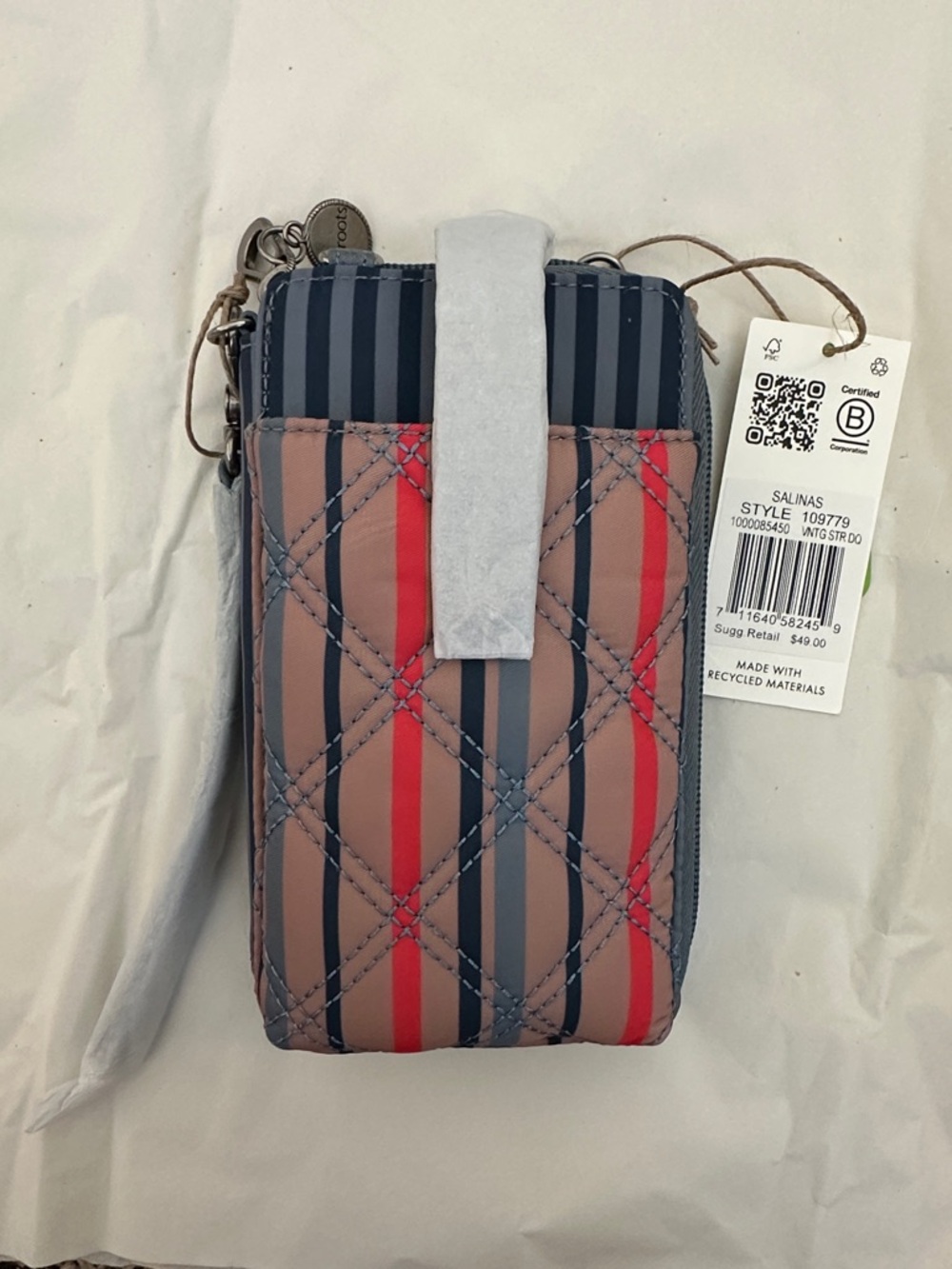 The Sak Sakroots Salina’s Blue Tan Striped Smartphone Crossbody Wallet Bag